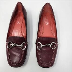 Coach Burgundy Leather Loafers with Silver Accents